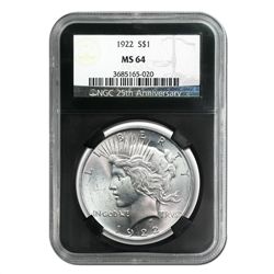 1922-1925 Peace Silver Dollar Set 4 Coins MS-64 NGC Bla