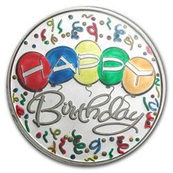 1 oz Happy Birthday Balloons Enameled Silver Round (w/B