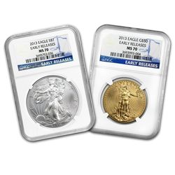 2013 1 oz Gold & Silver American Eagle 2 Coin Set MS-70