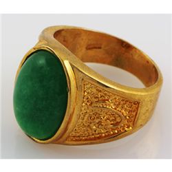 Oval Jade Set in Yellow Sterling Silver Men's R