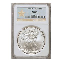 2008-W (Burnished) Silver American Eagle MS-69 NGC