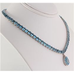 55.70 Ctw Natural Blue Topaz & Diamond Necklace 10kt