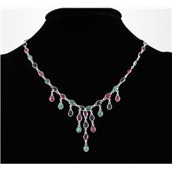 New Design Multi-color 23.04CT Dangles Silver Necklace