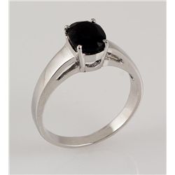 Sterling Silver Prong Set Ring with Dark Sapphire