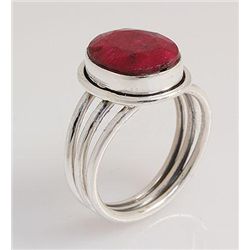 RUBY CORRUNDUM 26.08CTW BEZEL DESIGN SILVER RING