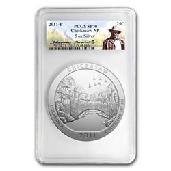 2011-P 5 oz Silver ATB Chickasaw SP-70 Roosevelt PCGS