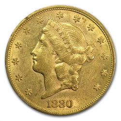 1880 $20 Gold Liberty Double Eagle - AU-53 PCGS