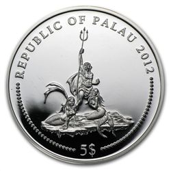 Palau 2012 Silver $5 Marine Life Protection - Blue Ring