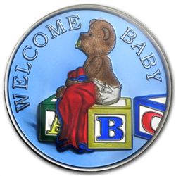 1 oz Welcome Baby Enameled Silver Round - Boy Blue (w/B