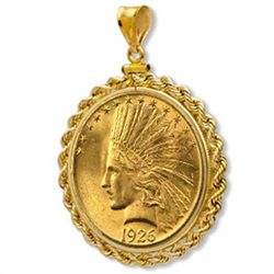 $10 Indian Gold Eagle Pendant (Rope-ScrewTop Bezel)