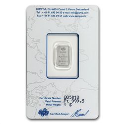 1 gram Pamp Suisse Platinum Bar (In Assay) .999+ Fine