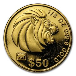 Singapore 1/2 Oz .9999 Gold Lion Coins Proof/Unc