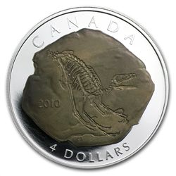 2010 1/2oz Silver Canadian $4 Dromaeosaurus Fossil Proo