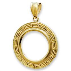 14K Gold Prong Greek Key Coin Bezel - 18 mm