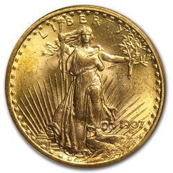 1907 $20 St. Gaudens Gold Double Eagle - MS-61 PCGS