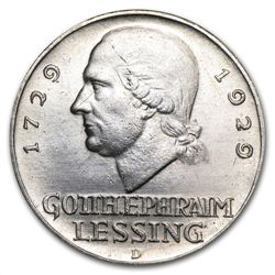 Germany 1929 3 Reichsmark Silver EF/AU Lessing