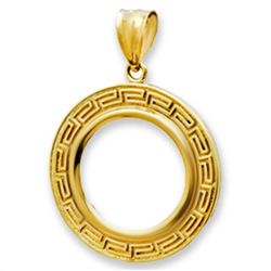 14K Gold Prong Greek Key Coin Bezel - 22 mm