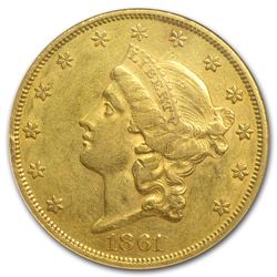 1861 $20 Gold Liberty Double Eagle - AU-50 NGC