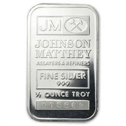 1/2 oz Johnson Matthey Silver Bar .999 Fine