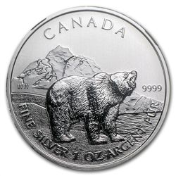 2011 1 oz Silver Canadian Wildlife Series - Grizzly MS-