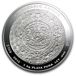 2012 1 Kilo (32.15 oz) Silver Aztec Calendar PL-70 NGC