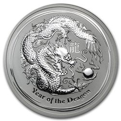 2012 5 oz Silver Australian Lunar Year of the Dragon Co