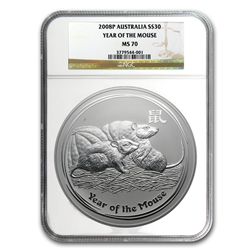 2008 1 Kilo Silver Year of the Mouse Coin (SII) NGC MS-