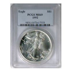 1992 1 oz Silver American Eagle MS-69 PCGS