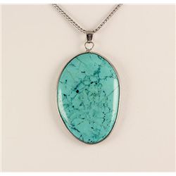 102.21CTW BIG SLICE TURQUOISE IN SILVER BEZEL PENDANT