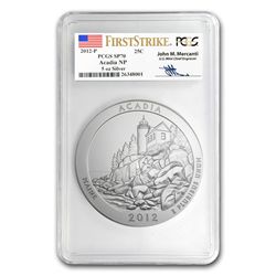 2012-P 5 oz Acadia SP-70 FS PCGS John Mercanti Label