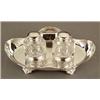 Image 1 : SILVER - A Victorian shaped oval inkstand, A Victorian shaped oval inkstand, on four palmette fee...