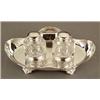 Image 1 : SILVER - A Victorian shaped oval inkstand, A Victorian shaped oval inkstand, on four palmette fee...