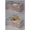 Image 1 : BIJOUTERIE - A silver singing bird box, A silver singing bird box, the rectangular case and hinge...