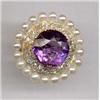 Image 1 : JEWELLERY AND WATCHES - A circular amethyst and pearl brooch, A circular amethyst and pearl brooc...