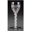 Image 1 : GLASS - An English cordial glass An English cordial glass, the ogee shaped bowl engraved with flo...