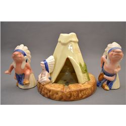 CERAMIC ASHTRAY WITH TWO INDIANS