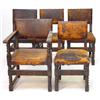 Image 1 : Set of five oak framed chairs with turned supports and leather upholstered backs and seats…