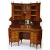 Image 1 : Good quality Edwardian walnut corner writing unit, the superstructure with convex glazed door, fl…