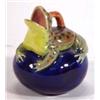 Image 1 : Small Majolica frog design vase hand painted in blues, yellows, pinks and reds, blue B to base, 7…