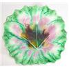 Image 1 : Majolica leaf shaped pottery dish, decorated in greens, purples and browns, 23cm diameter…