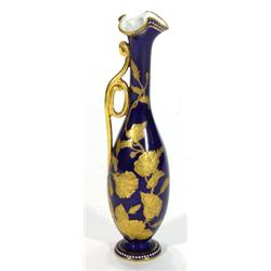 Victorian Minton style ewer, hand gilded with open flowers onto a cobalt blue ground, 26cm high…