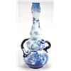 Image 1 : Large George Jones flow blue and white twin handled 'Tulip' design double gourd vase with slender…