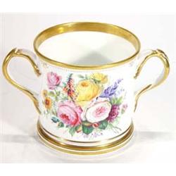 Victorian porcelain loving cup hand painted with a bunch of flowers and written to back 'Presente…