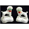 Image 1 : Pair of early 19th century Staffordshire porcelaineous standing poodles with red baskets in their…