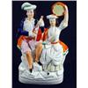 Image 1 : Hand painted Victorian Staffordshire figure group of a gentleman playing a lute and woman with a …