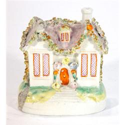 Hand painted Victorian Staffordshire cottage, 12cm high…