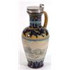 Image 1 : Doulton Lambeth buff and blue stoneware ewer with silver plated lid and mounts incised with a run…