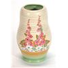 Image 1 : Hand painted Clarice Cliff floral patterned ribbed vase, 16cm high, various marks to base…