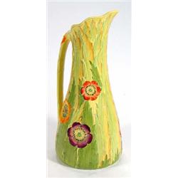 Large hand painted Carltonware jug decorated with pink, orange and purple flowers amongst leaves,…