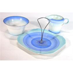 Shelley blue banded cakestand, milk jug and sugar bowl…